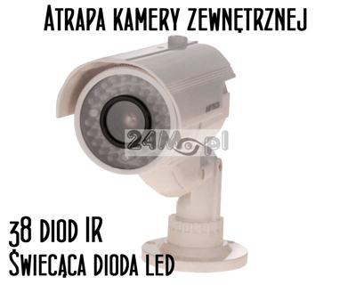 Atrapa kamery zewnętrznej - imitacja 38 diod podczerwieni, dioda LED sygnalizująca pracę, solidne wykonanie