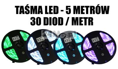 Taśma LED RGB o długości 5 metrów, 30 diod/metr, jasność SMD 5050, norma szczelności IP65