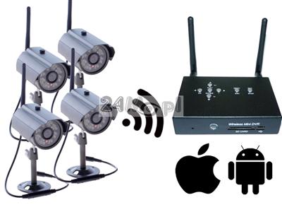 Zestaw do monitoringu bezprzewodowego - 4 kamery, miniaturowy odbiornik z zapisem na SD, jakość HD, kodowana cyfrowo transmisja