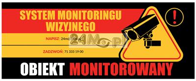 Tabliczka ostrzegawcza OBIEKT MONITOROWANY o wymiarach 30 x 12 cm - solidne wykonanie (pleksi), odporność na działanie warunków atmosferycznych