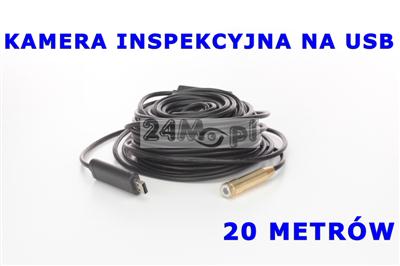 Kamera endoskopowa/inspekcyjna na USB, przewód 20 metrów, 4 diody IR LED, IP 67